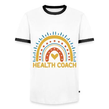 Health Coach - Men's Ringer Shirt - white/black - Front - AI Model Female 172 light (172cm) & AI Model Male 178 dark (178cm)