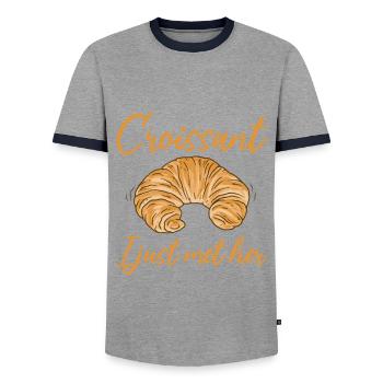 Funny croissant design - Men's Ringer Shirt - grey/navy  - Front - AI Model Female 172 light (172cm) & AI Model Male 178 light (178cm)