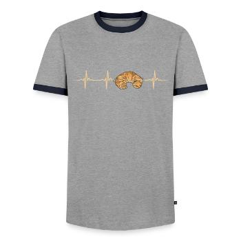 Croissant heartbeat - Men's Ringer Shirt - grey/navy  - Front - AI Model Female 172 light (172cm) & AI Model Male 178 light (178cm)