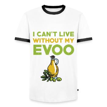 Huile d’olive vierge Evoo - T-shirt contrasté Homme - blanc/noir - Devant - AI Model Female 172 light (172cm) & AI Model Male 178 dark (178cm)