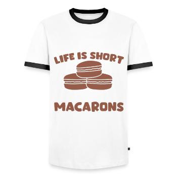 Fun Macaron Fun - T-shirt contrasté Homme - blanc/noir - Devant - AI Model Female 172 light (172cm) & AI Model Male 178 dark (178cm)