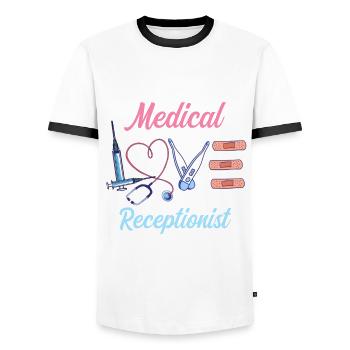 Conception pour réceptionnistes médicaux - T-shirt contrasté Homme - blanc/noir - Devant - AI Model Female 172 light (172cm) & AI Model Male 178 dark (178cm)