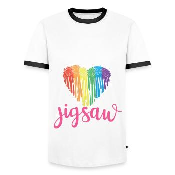 Just a girl who loves puzzles - Men's Ringer Shirt - white/black - Front - AI Model Female 172 light (172cm) & AI Model Male 178 dark (178cm)