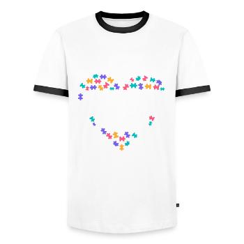 Cute Puzzle Heart Design for Puzzler - Men's Ringer Shirt - white/black - Front - AI Model Female 172 light (172cm) & AI Model Male 178 dark (178cm)