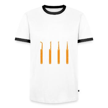 The Lock Whisperer Lock Picking - Men's Ringer Shirt - white/black - Front - AI Model Female 172 light (172cm) & AI Model Male 178 dark (178cm)