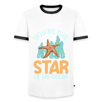 Grand costume d’étoile de mer - T-shirt contrasté Homme - blanc/noir - Devant - AI Model Female 172 light (172cm) & AI Model Male 178 dark (178cm)