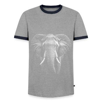 Realistic elephant design - Men's Ringer Shirt - grey/navy  - Front - AI Model Female 172 light (172cm) & AI Model Male 178 light (178cm)