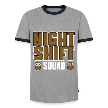 Cute night shift troupe - Men's Ringer Shirt - grey/navy  - Front - AI Model Female 172 light (172cm) & AI Model Male 178 light (178cm)