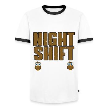 Cute night shift troupe - Men's Ringer Shirt - white/black - Front - AI Model Female 172 light (172cm) & AI Model Male 178 dark (178cm)