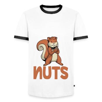 Squirrel - Look at My Nuts - Men's Ringer Shirt - white/black - Front - AI Model Female 172 light (172cm) & AI Model Male 178 dark (178cm)