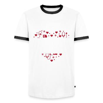 Retro Ferry Clothing Container Ship - Men's Ringer Shirt - white/black - Front - AI Model Female 172 light (172cm) & AI Model Male 178 dark (178cm)