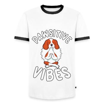 Pawsitive Vibes Yoga Dog Beagle - Men's Ringer Shirt - white/black - Front - AI Model Female 172 light (172cm) & AI Model Male 178 dark (178cm)