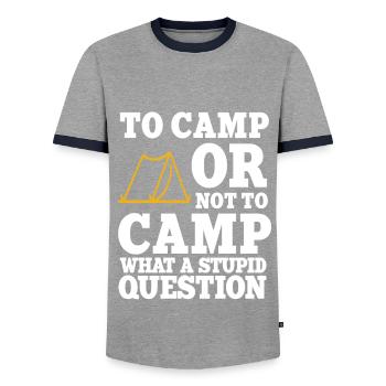 Drôle de dicton pour les campeurs - T-shirt contrasté Homme - gris/marine  - Devant - AI Model Female 172 light (172cm) & AI Model Male 178 light (178cm)
