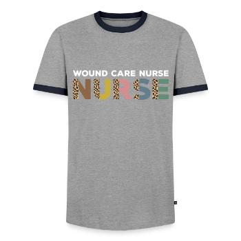 Wound Manager Wound Expert - Men's Ringer Shirt - grey/navy  - Front - AI Model Female 172 light (172cm) & AI Model Male 178 light (178cm)
