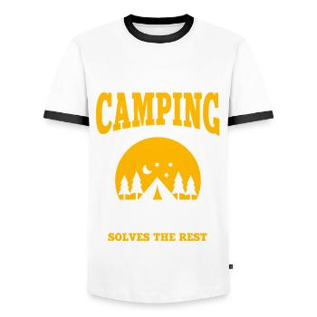 Fun camping and fishing - Men's Ringer Shirt - white/black - Front - AI Model Female 172 light (172cm) & AI Model Male 178 dark (178cm)