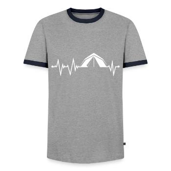 Camping tent heartbeat - Men's Ringer Shirt - grey/navy  - Front - AI Model Female 172 light (172cm) & AI Model Male 178 light (178cm)