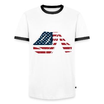 Zelt Mit USA Fahne - Männer Kontrast-T-Shirt - Weiß/Schwarz - Vorne - AI Model Female 172 light (172cm) & AI Model Male 178 dark (178cm)