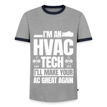 Heating, ventilation and air conditioning technicians - Men's Ringer Shirt - grey/navy  - Front - AI Model Female 172 light (172cm) & AI Model Male 178 light (178cm)