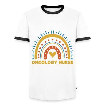 Oncology Nurse Rainbow - Men's Ringer Shirt - white/black - Front - AI Model Female 172 light (172cm) & AI Model Male 178 dark (178cm)