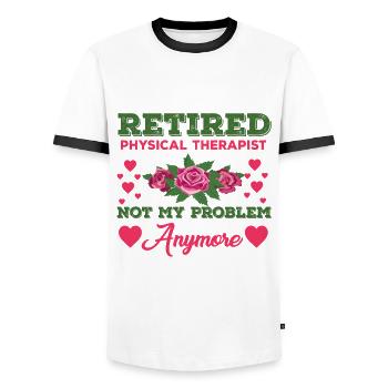 Retired physiotherapist pension - Men's Ringer Shirt - white/black - Front - AI Model Female 172 light (172cm) & AI Model Male 178 dark (178cm)