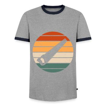 Conception de scie à main rétro - T-shirt contrasté Homme - gris/marine  - Devant - AI Model Female 172 light (172cm) & AI Model Male 178 light (178cm)