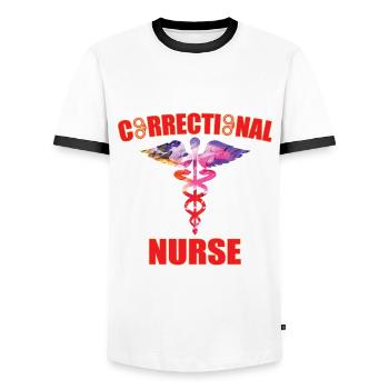 Grande conception d’infirmière correctionnelle - T-shirt contrasté Homme - blanc/noir - Devant - AI Model Female 172 light (172cm) & AI Model Male 178 dark (178cm)
