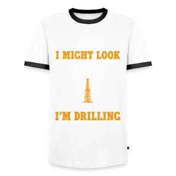 Funny Oilfield Workers Design - Men's Ringer Shirt - white/black - Front - AI Model Female 172 light (172cm) & AI Model Male 178 dark (178cm)