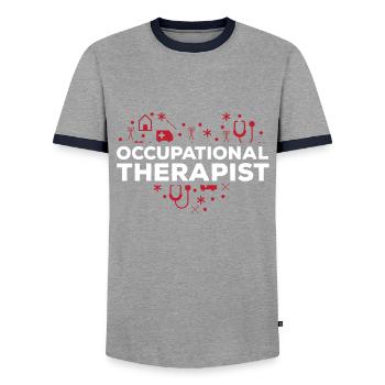 Occupational therapist - Men's Ringer Shirt - grey/navy  - Front - AI Model Female 172 light (172cm) & AI Model Male 178 light (178cm)