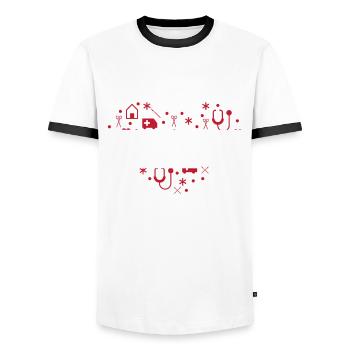 Ergothérapeute - T-shirt contrasté Homme - blanc/noir - Devant - AI Model Female 172 light (172cm) & AI Model Male 178 dark (178cm)