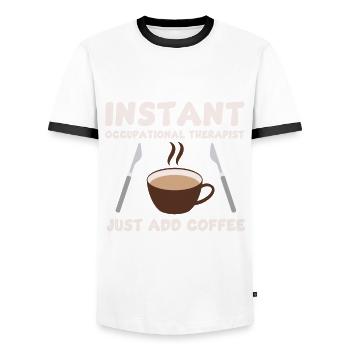 Drôle d’ergothérapeute et amateur de café - T-shirt contrasté Homme - blanc/noir - Devant - AI Model Female 172 light (172cm) & AI Model Male 178 dark (178cm)