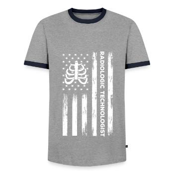USA Fahne Radiologieassistent Amerika - Männer Kontrast-T-Shirt - Grau/Navy  - Vorne - AI Model Female 172 light (172cm) & AI Model Male 178 light (178cm)