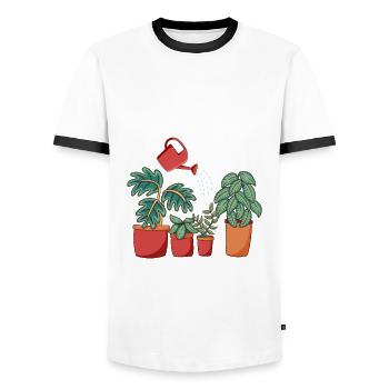 Funny Garden Plant Wet Plants - Men's Ringer Shirt - white/black - Front - AI Model Female 172 light (172cm) & AI Model Male 178 dark (178cm)