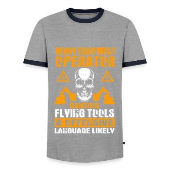 Excavator driver - Men's Ringer Shirt - grey/navy  - Front - AI Model Female 172 light (172cm) & AI Model Male 178 light (178cm)