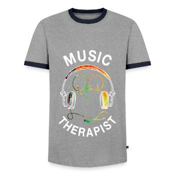 Music Therapist - Men's Ringer Shirt - grey/navy  - Front - AI Model Female 172 light (172cm) & AI Model Male 178 light (178cm)