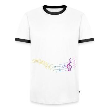 Music Therapists Saying - Men's Ringer Shirt - white/black - Front - AI Model Female 172 light (172cm) & AI Model Male 178 dark (178cm)