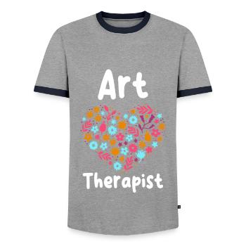 Art Therapist Heart - Men's Ringer Shirt - grey/navy  - Front - AI Model Female 172 light (172cm) & AI Model Male 178 light (178cm)