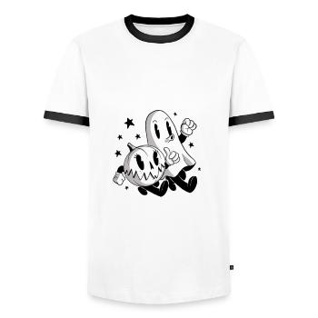 Funny Ramp Agent Boo Crew Halloween Costume - Men's Ringer Shirt - white/black - Front - AI Model Female 172 light (172cm) & AI Model Male 178 dark (178cm)