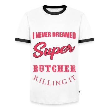 Butcher - Men's Ringer Shirt - white/black - Front - AI Model Female 172 light (172cm) & AI Model Male 178 dark (178cm)