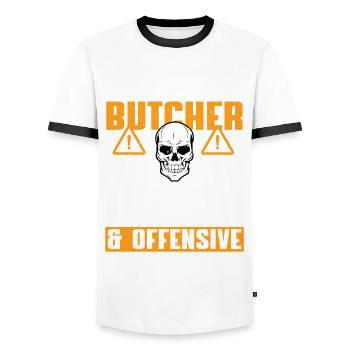 Drôle de dicton de boucher - T-shirt contrasté Homme - blanc/noir - Devant - AI Model Female 172 light (172cm) & AI Model Male 178 dark (178cm)