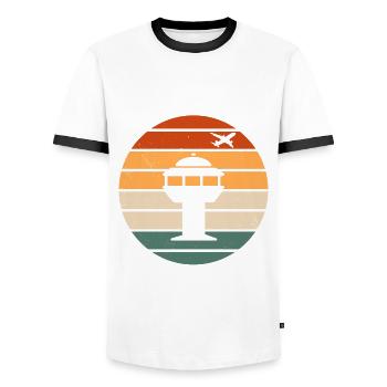 Tour de contrôle rétro du trafic aérien - T-shirt contrasté Homme - blanc/noir - Devant - AI Model Female 172 light (172cm) & AI Model Male 178 dark (178cm)
