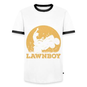 Funny Lawnboy Outfit Lawn Mower Lawn Mowing - Men's Ringer Shirt - white/black - Front - AI Model Female 172 light (172cm) & AI Model Male 178 dark (178cm)