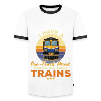 Funny Train Lover Railway Outfit - Men's Ringer Shirt - white/black - Front - AI Model Female 172 light (172cm) & AI Model Male 178 dark (178cm)