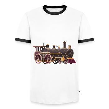 Amateurs de trains de conception de locomotive classique - T-shirt contrasté Homme - blanc/noir - Devant - AI Model Female 172 light (172cm) & AI Model Male 178 dark (178cm)