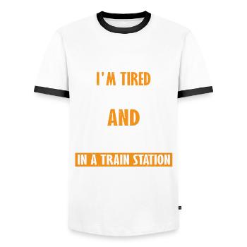 Funny Train Station Lover Outfit - Men's Ringer Shirt - white/black - Front - AI Model Female 172 light (172cm) & AI Model Male 178 dark (178cm)