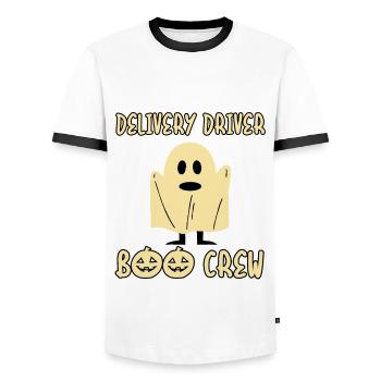 Delivery Driver Boo Crew Creepy Halloween Party - Men's Ringer Shirt - white/black - Front - AI Model Female 172 light (172cm) & AI Model Male 178 dark (178cm)