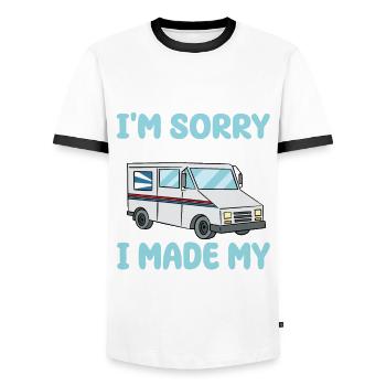Delivery driver - Men's Ringer Shirt - white/black - Front - AI Model Female 172 light (172cm) & AI Model Male 178 dark (178cm)