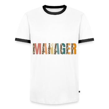Tolles Büroleiter Leopardenmuster Schulbüro - Männer Kontrast-T-Shirt - Weiß/Schwarz - Vorne - AI Model Female 172 light (172cm) & AI Model Male 178 dark (178cm)