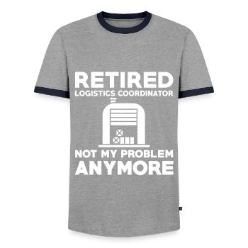 Retired Logistics Coordinator Pension - Men's Ringer Shirt - grey/navy  - Front - AI Model Female 172 light (172cm) & AI Model Male 178 light (178cm)