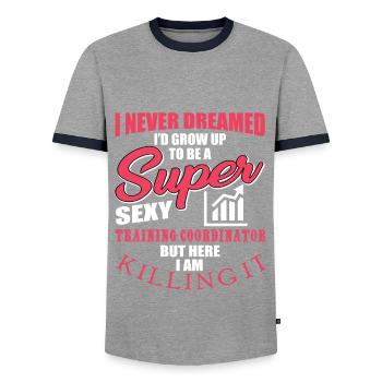 Citation amusante du coordinateur de la formation - T-shirt contrasté Homme - gris/marine  - Devant - AI Model Female 172 light (172cm) & AI Model Male 178 light (178cm)