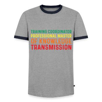 Coordonnatrice de la formation - T-shirt contrasté Homme - gris/marine  - Devant - AI Model Female 172 light (172cm) & AI Model Male 178 light (178cm)